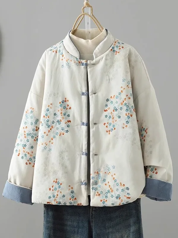 

New Chinese Sle Loose Women's Cotton Jaet Double-sided Wearable Warmth Double-breasted Button Tang Suit Outerwear