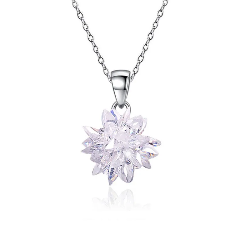 New Fashion Ice Flower Crystal Women\'s Necklace New Flower Luxury Romantic Pendant Bride 3D Snow Flower Wedding Accessories