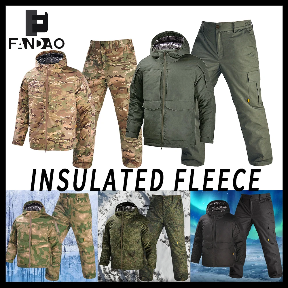 

Men’s Tactical Uniforms Suit Camouflaged Insulated Fleece Windbreaker Waterproof Warm Winter Clothing Set for Camping Hunting