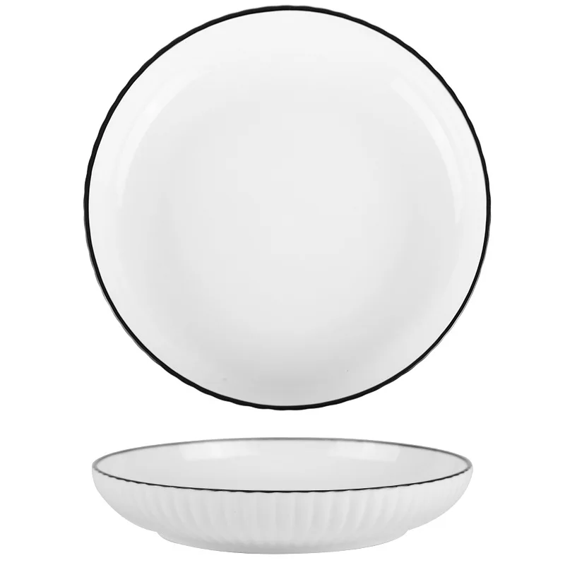 4 Pack 7/8 Inch Nordic Minimalist Ceramic Plates, Vertical Ribbed Modern Dinner Plates, Japanese Style Tableware