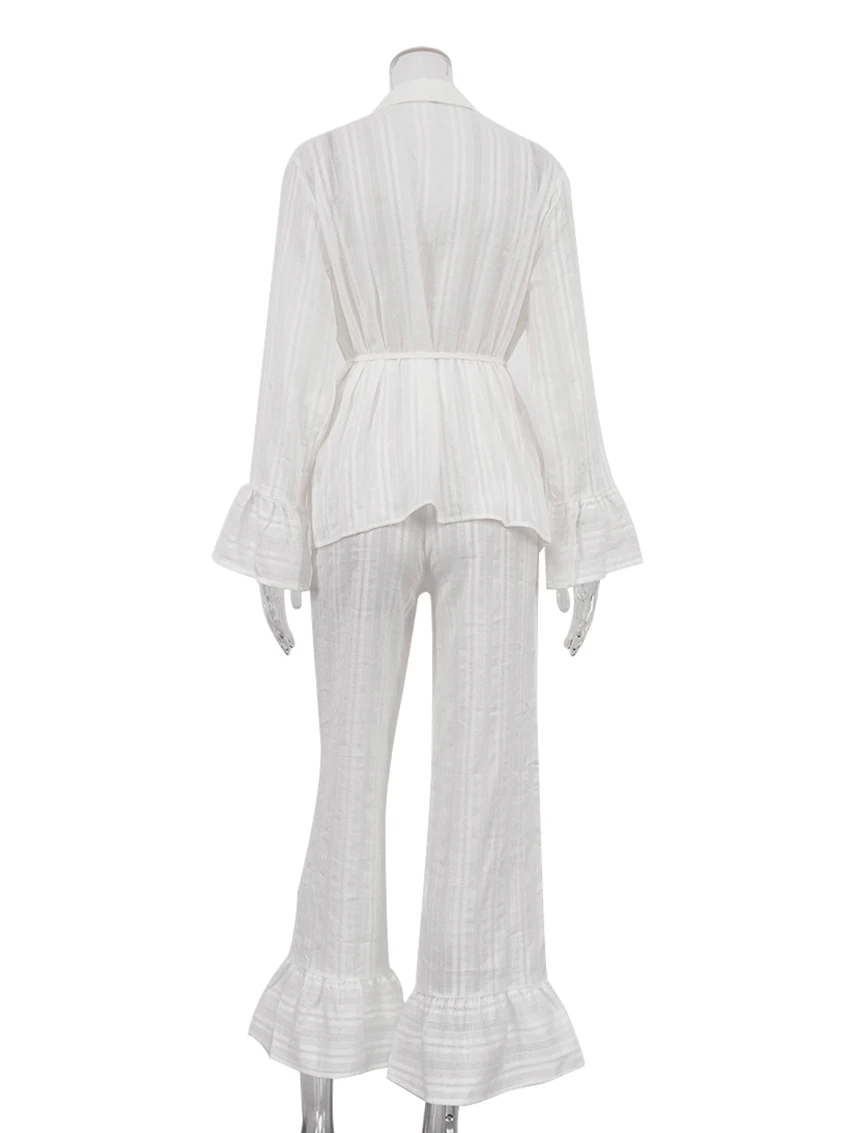 ثوب نوم نسائي غير رسمي من Marthaqi Dich مكون من قطعتين ملابس نوم بأكمام طويلة وياقة مقلوبة ملابس نوم سراويل فضفاضة ملابس منزلية للسيدات