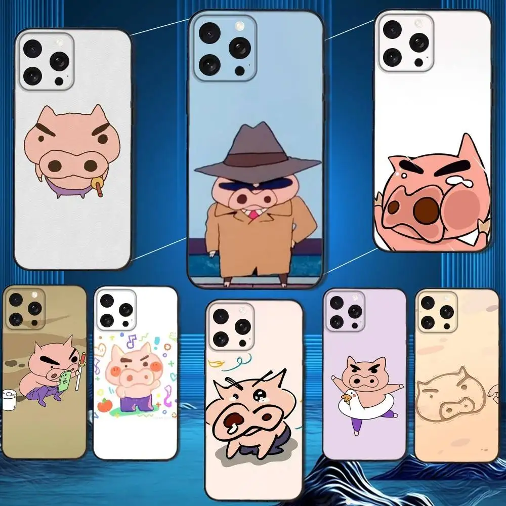 

B-Buriburizaemon Pig Phone Case For iPhone 16,15,14,13,12,11 Plus,Pro Max,XS,X,XR,SE,Mini,8,7,Soft Silicone Black Cover