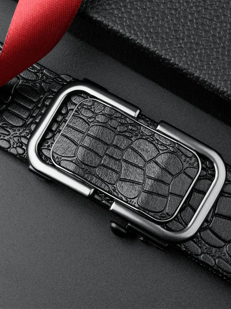 Men Genuine Leather Belts Crocodile Pattern Automatic Buckle Belts for Men Brand Luxury High Quality Business Strap