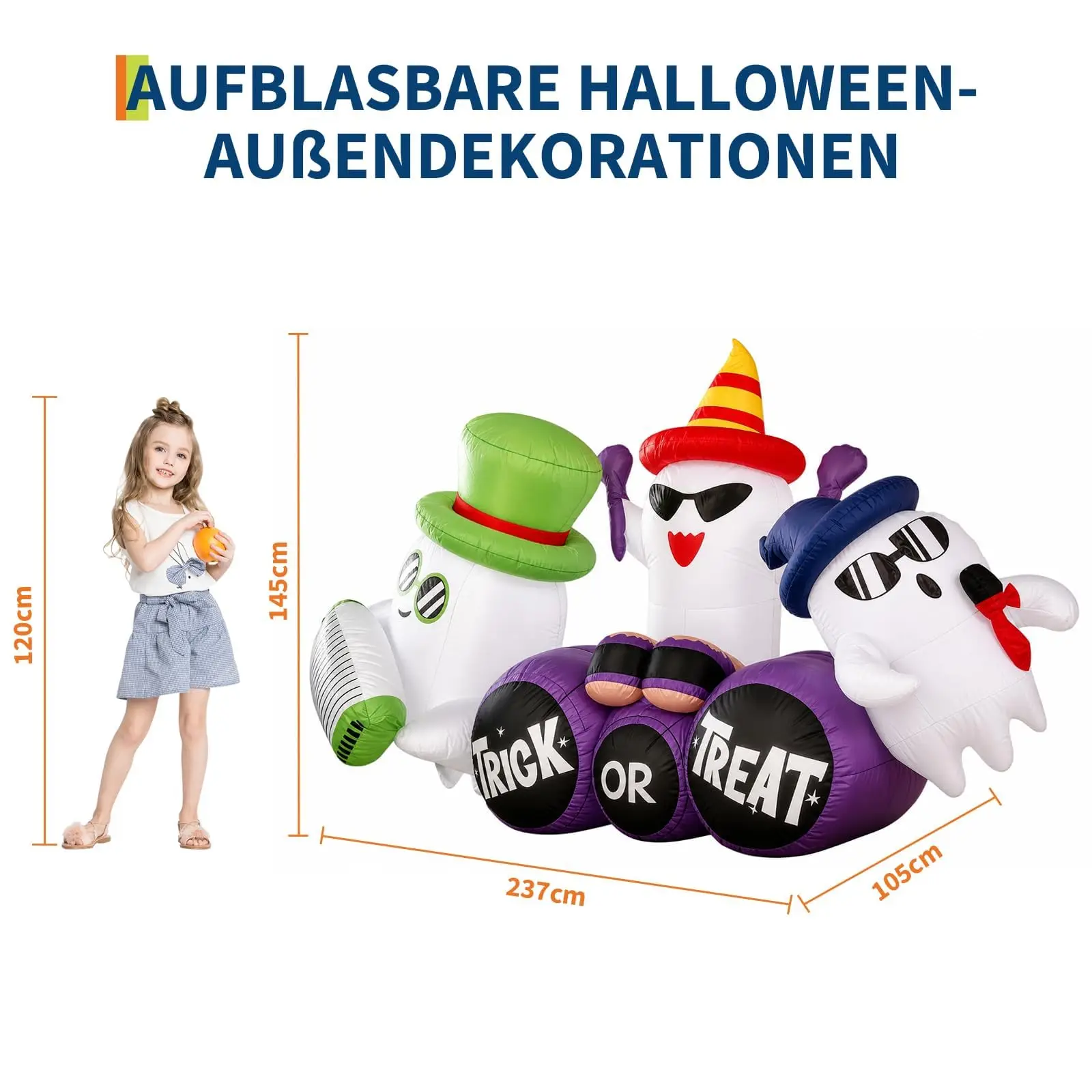 8FT Halloween Inflatable Ghost Decoration with LED Lights, Trick or Treat Blow Up Outdoor Yard Decor for Garden 6