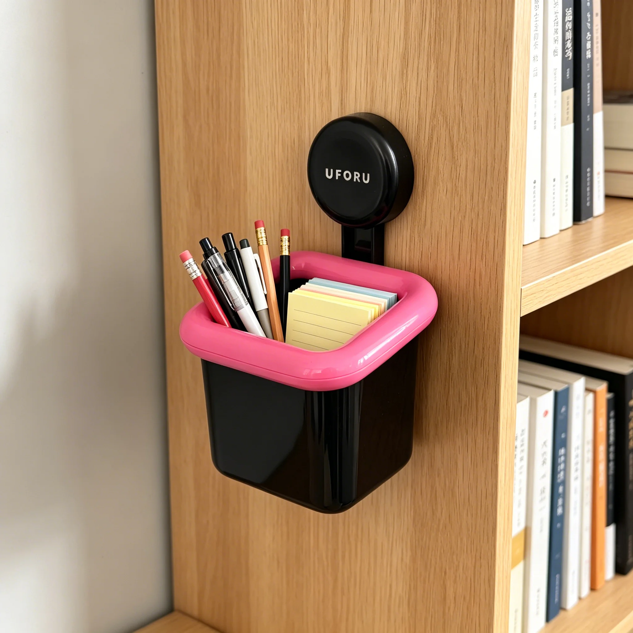 No‑Drill Suction Cup Wall‑Mounted Storage Basket, Removable Waterproof Wall Hanging Organizer, Transparent & Black‑Pink Bathroom Caddy for Toothbrush, Skincare, Shower Supplies