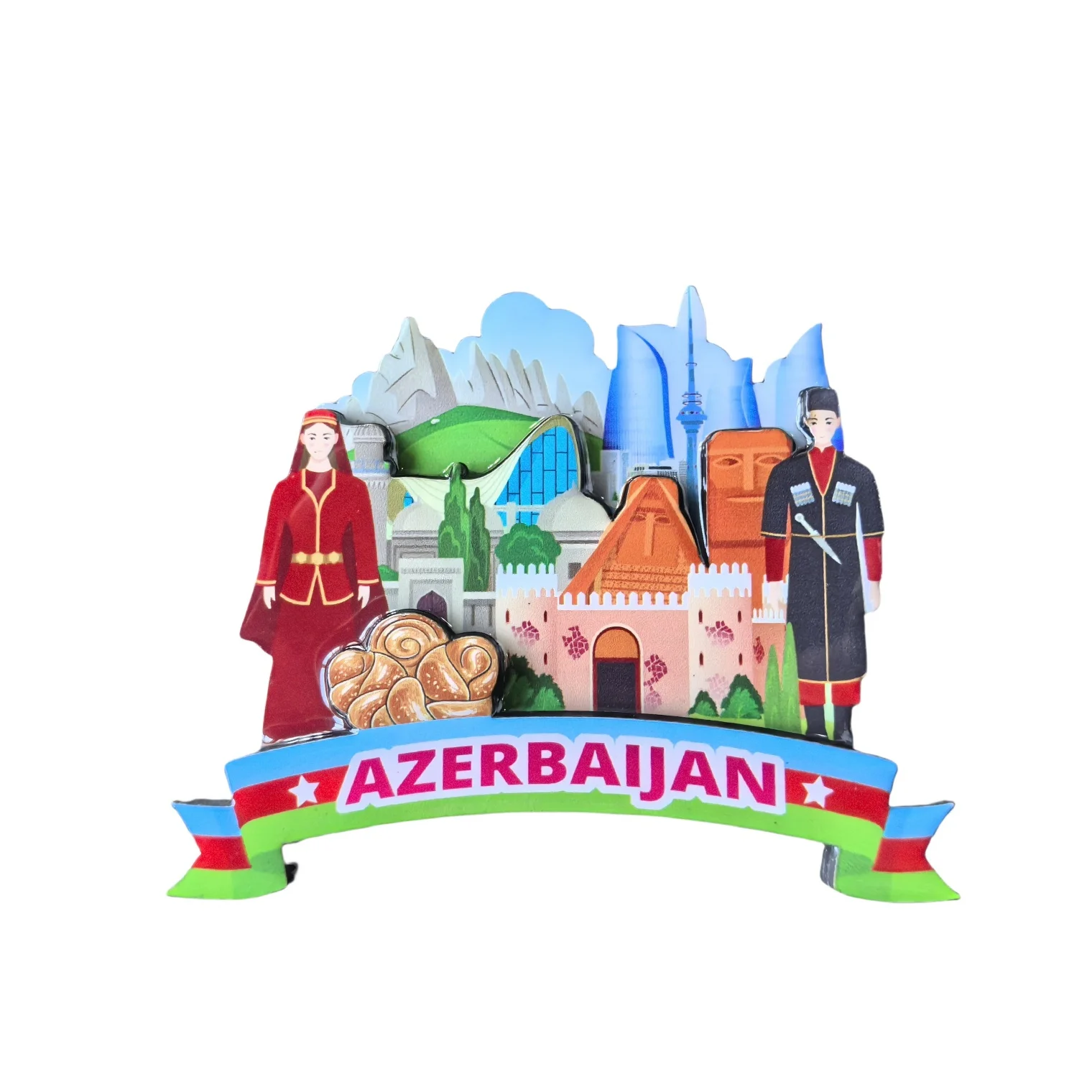 Азербайджан 3D магнит на холодильник сувенирный подарок, дерево ручной работы Азербайджан магнит на холодильник коллекция украшений дома