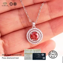 1 CT Real D Color VVS Moissanite Pendant Necklace For Women Red Blue Color Moissanite 925 Sterling Silver Wedding Fine Jewelry