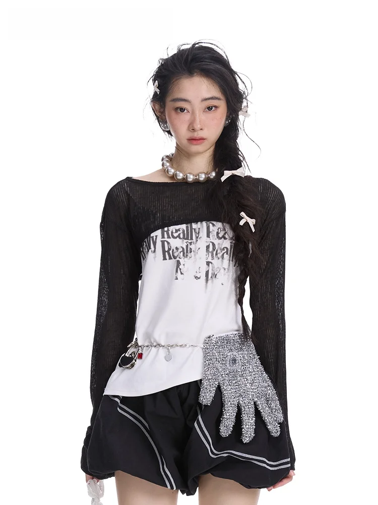 

Вязаный укороченный топ и юбка MOF Girl, комплект Spicy Little Fraance, футболка, женский модный летний наряд, ансамбль