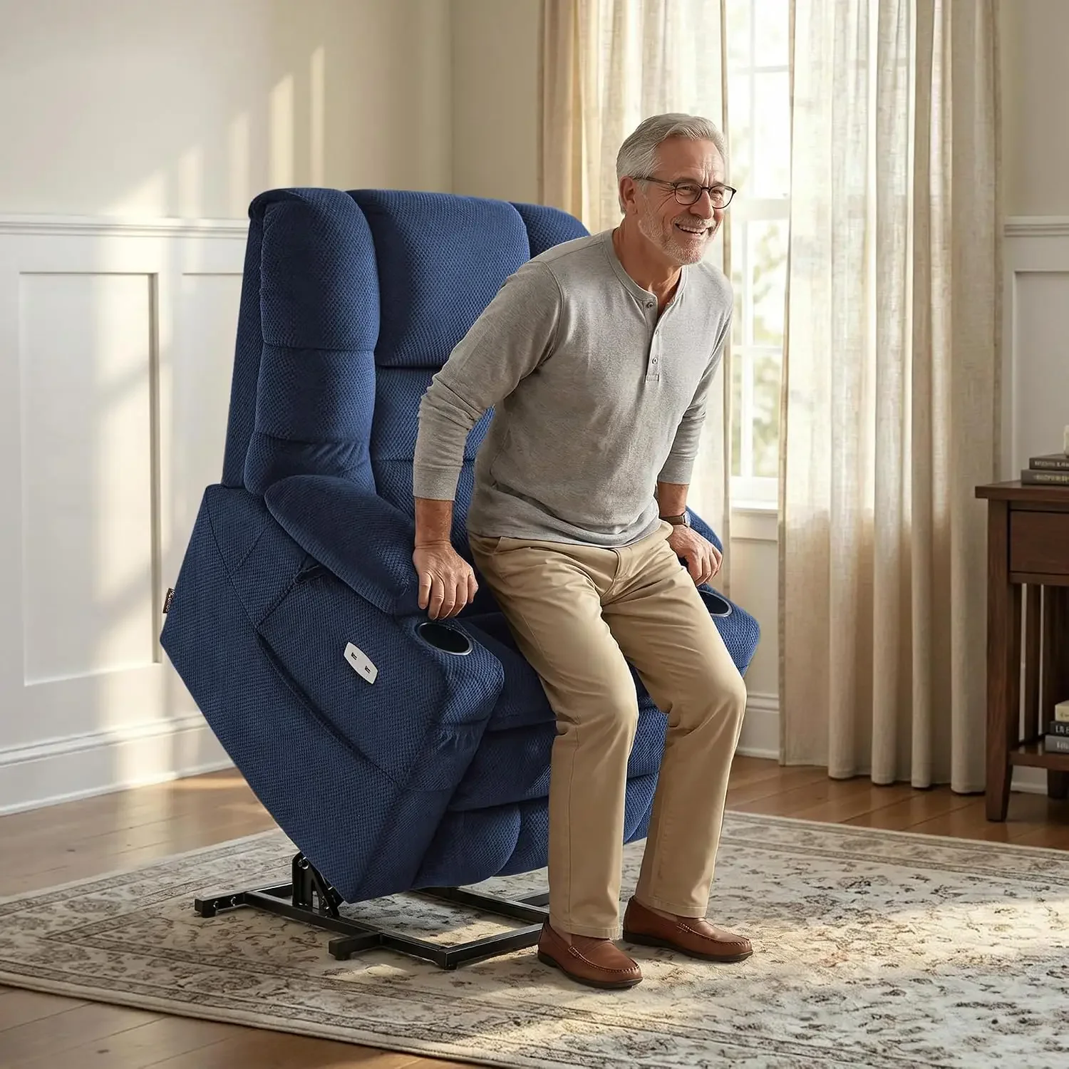 3 Motor Large Power Lift Recliner for Elderly, Massage & Heat, 7634 | Lay Flat, Infinite Position, Power Headrest, Tall