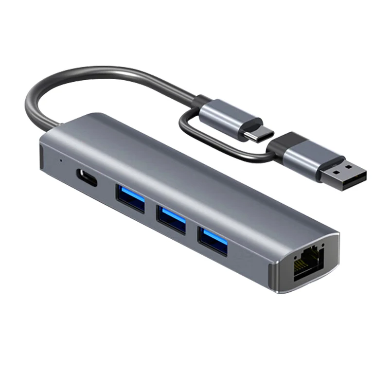 USB C-концентратор USB-C Многопортовый адаптер USB-A Тип C USB 3.0 Передача данных Гигабитный проводной сетевой адаптер 1000 Мбит/с RJ45 Станция 5 в 1