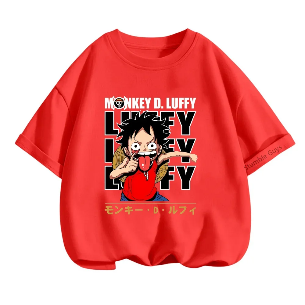 패션 애니메이션 원피스 티셔츠, 어린이 만화 프린트, 여름 스포츠 반팔 루피 티셔츠, 소년 소녀 하라주쿠 십대 셔츠 탑