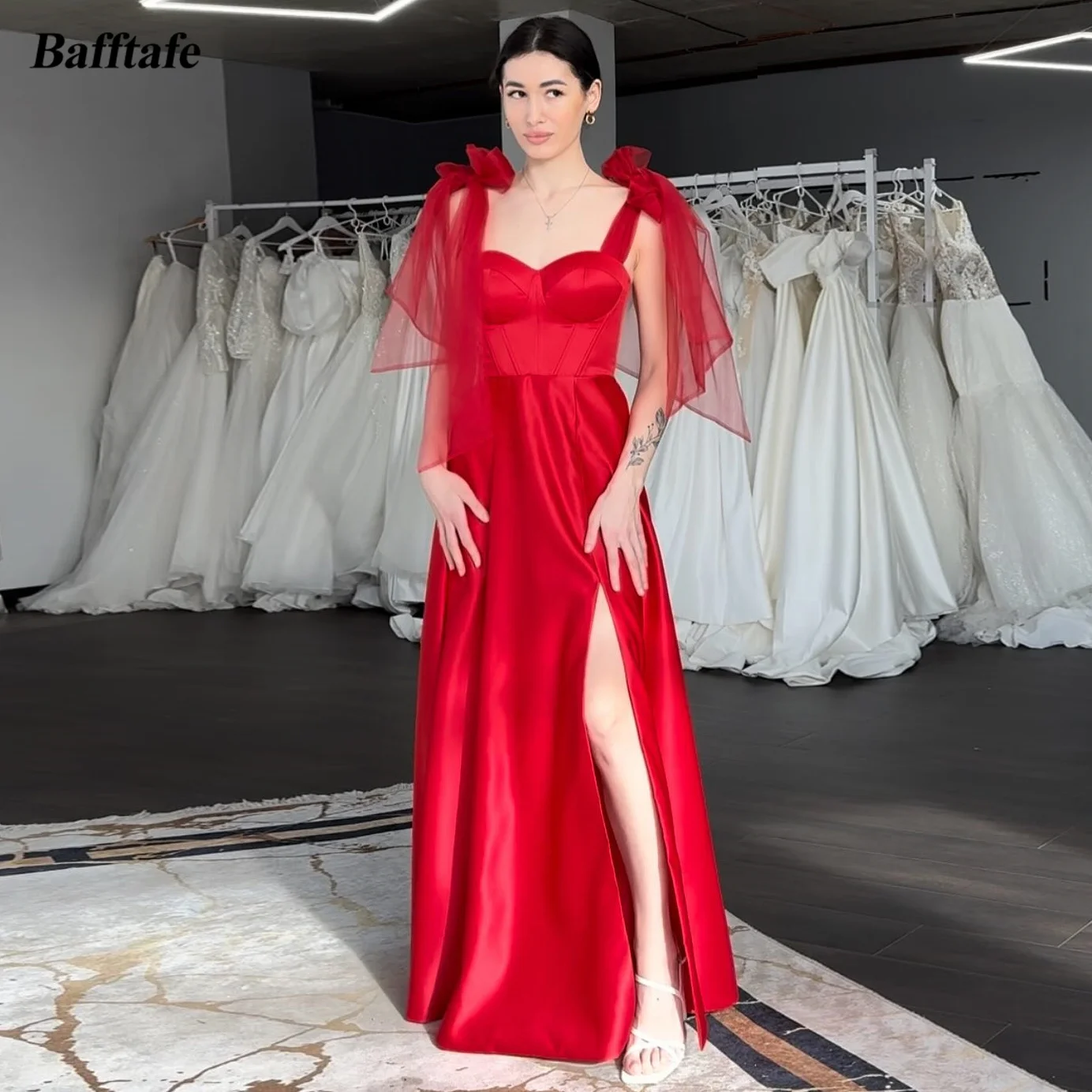 

Bafftafe Simple Satin Formal Evening Gowns Customized High Slit Corset Women Prom Dresses Special Occasion Party Birthday Dress