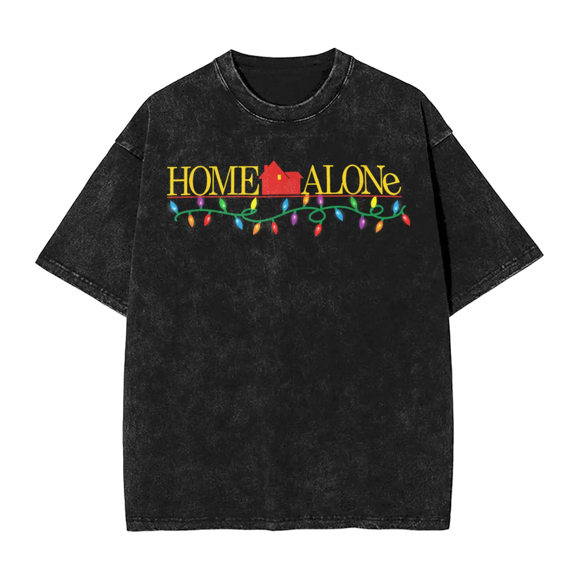 

Home Alone Christmas Logo with String of Colorful Lights T Shirt Harajuku T-Shirts Street Tshirt Summer Casual Plus Size Clothes