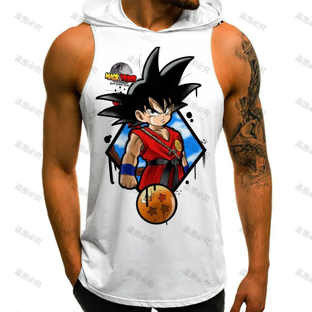 Men Tank Top Vest With Hood Trend Dragon Ball Z Bodybuilding Man Fashion Sleeveless Vests Super Saiyan Goku Men\'s Clothes Tops