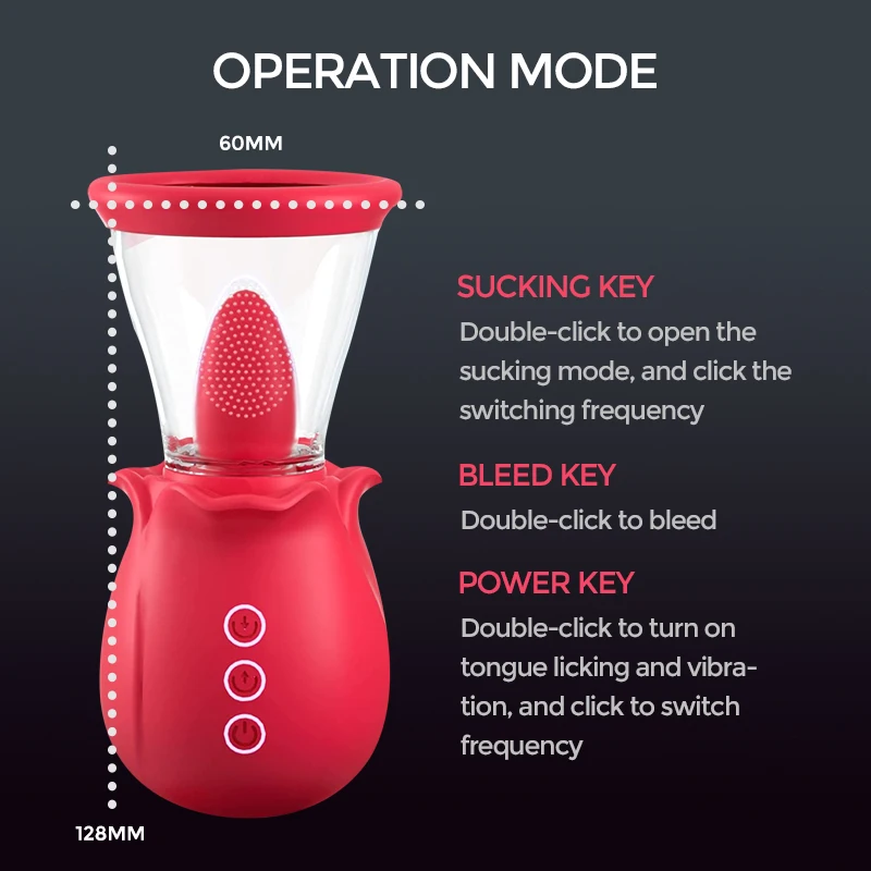 Heseks Rose Vibrator with Sucking Cup Tongue Licking Clit Sucker G Spot Vibrator Clitoris Nipple Stimulator Sex Toys For Women