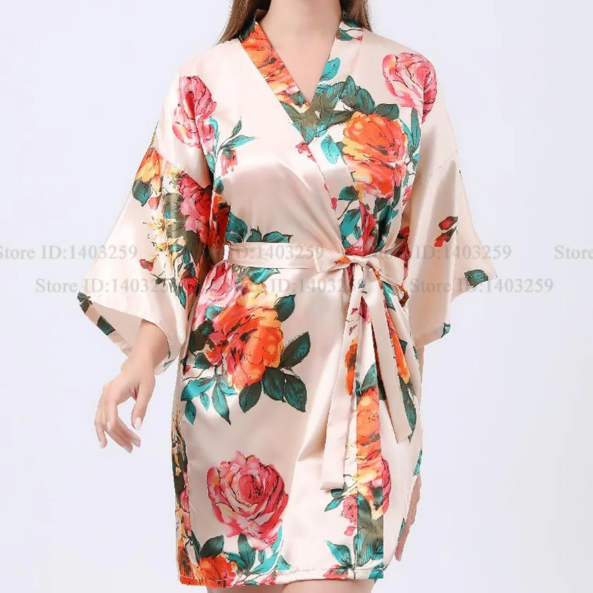 

Spring Summer Women's Robe Home Dress Print Flower Bathrobe Sleepwear Half Sleeve Kimono Gown Nightdress Loose Satikn Loungewear