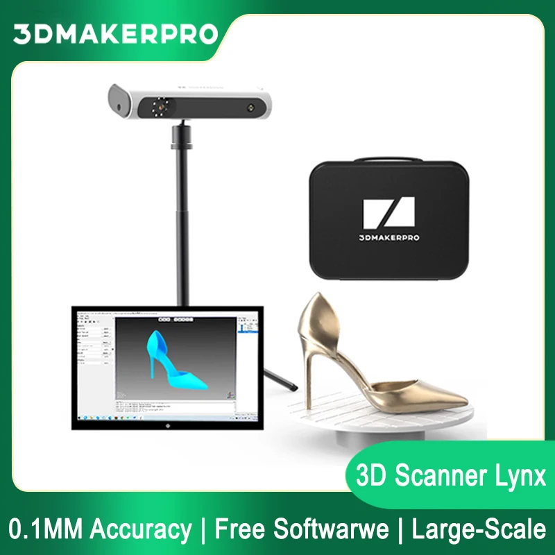 

3DMakerpro Lynx 3D Scanner 0.1mm High Accuracy 10FPS Fast Scan Speed Free Softwarwe Support Body & Large Scale 3D Scanning Kit