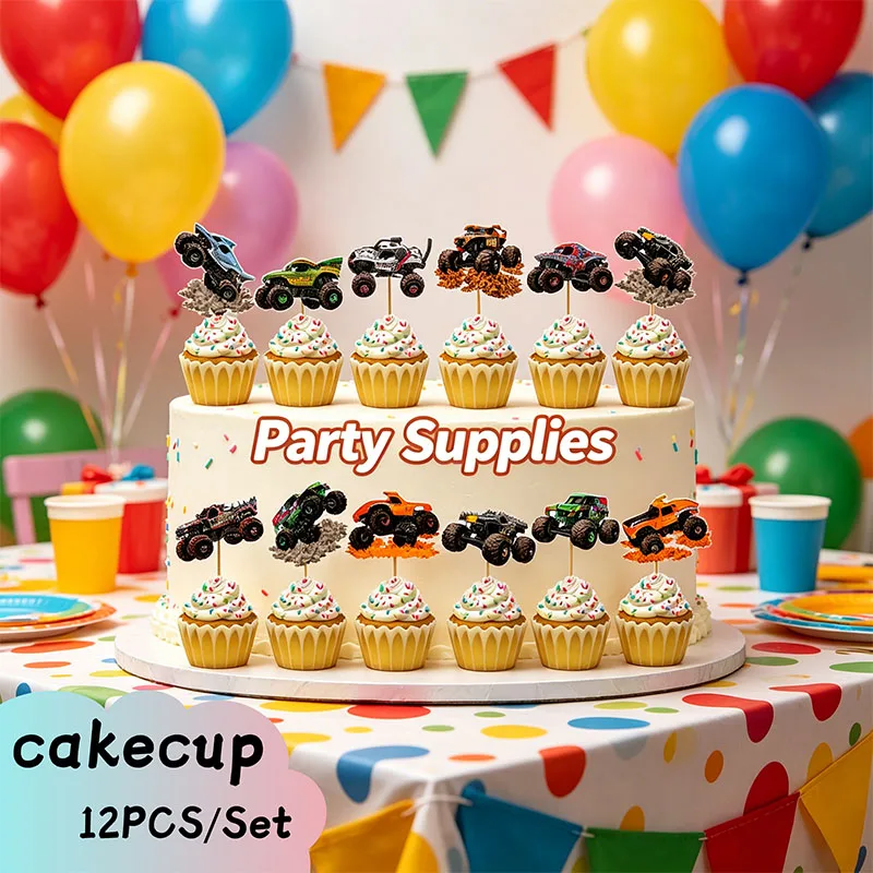 Adornos para Cupcakes con Temática de Camiones Monstruo para Niños, Decoración para Fiestas de Cumpleaños, Adornos de Camiones de Carreras, Adornos de Papel de Calidad