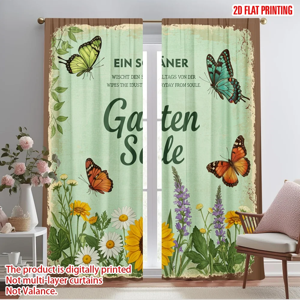 

2pcs 2D flat printing Party Curtains Beautiful Garden Butterflies Metal Sign Polyester Without Electricity Holiday Decorations