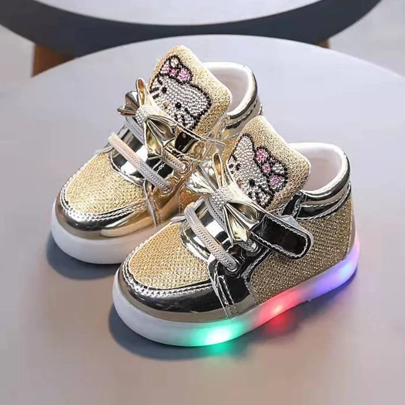 New Disney Children Luminous Shoes Boys Girls Hello Kitty Shoes Flashing Lights Fashion Sneakers Toddler Little Kid LED Sneakers