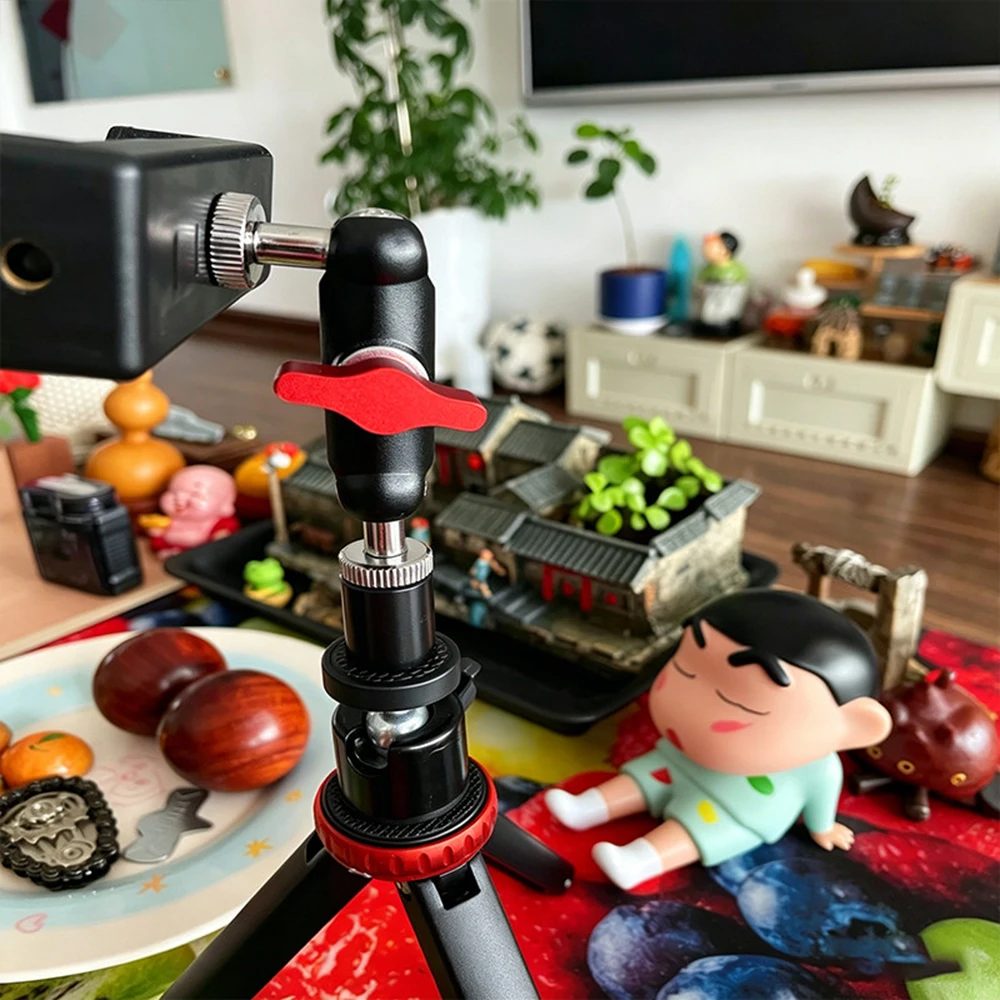 Ganzmetall-360-Grad-Doppelkugelkopfhalterung mit 1/4-Zoll-Verlängerungsgewinde, Stativadapter, 17-mm-Kugelgelenk für DSLR-Kamera, Telefon, Monitor – Detail 13
