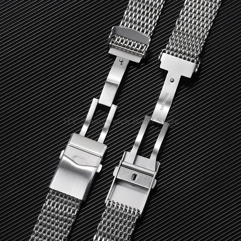 18mm 20mm 22mm Milanese Shark Watch Strap for Seiko for Omega Wrist Band 4.0mm Mesh Steel Band Luxury Men Bracelet Folding Clasp