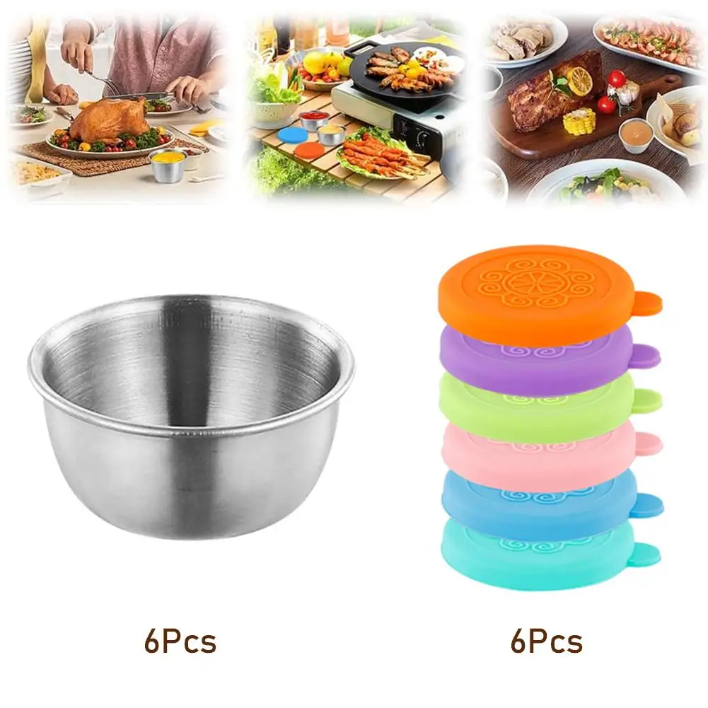 

Sauce Cup Silicone Cover Leak-proof Salad Tomato Sauce Box Cover Steel Saucer Cup Bento Storage With 304 Small Sauce Stainl V3R2