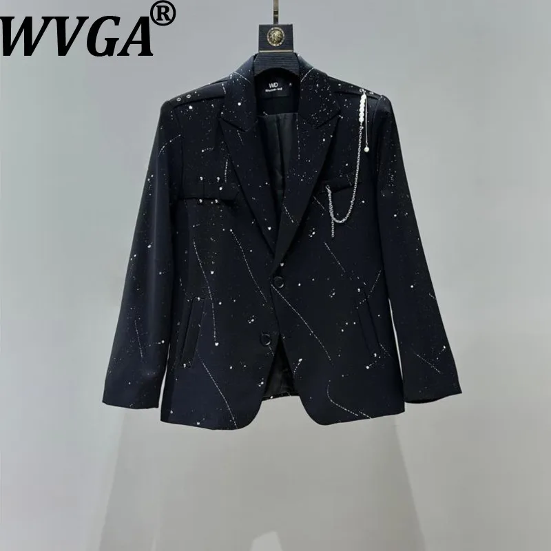 

WVGA Весна Осень Новые Мужчины Прилив Звездное Небо Золотая Штамповка Цепочка Модный Блейзер Нишевый Шикарный Повседневный Костюм Брюки Комплекты Из Две Частей W15646