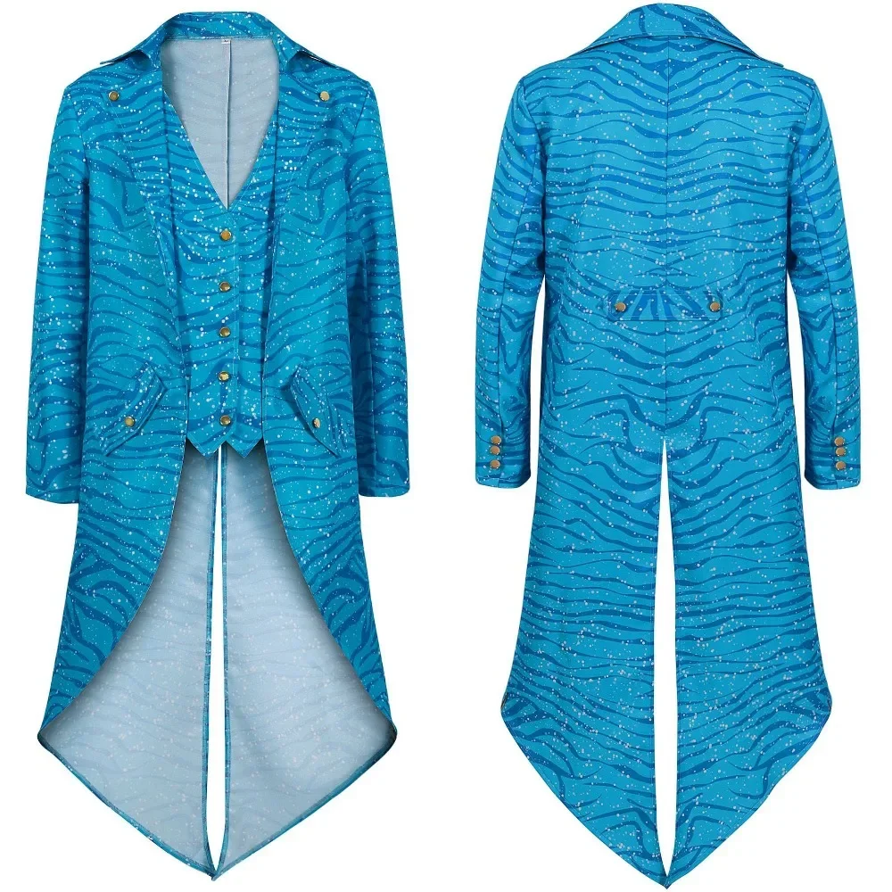 

Movie Jake Sully Tuxedo Adult Blue Stripes Cosplay Costume Fashion Vintage Coat Neytiri Role Play Overcoat Halloween Party