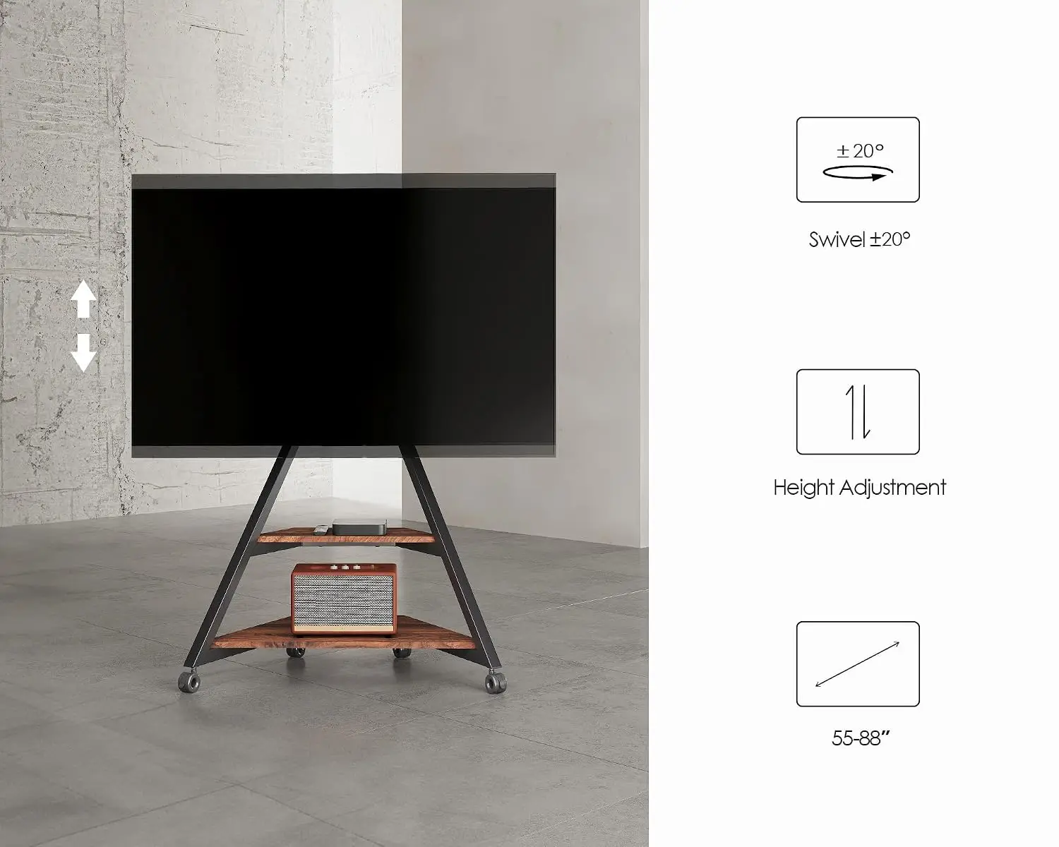 Corner TV Stand Wooden Storage Shelf Walnut for 55-88inch TV, Customized
