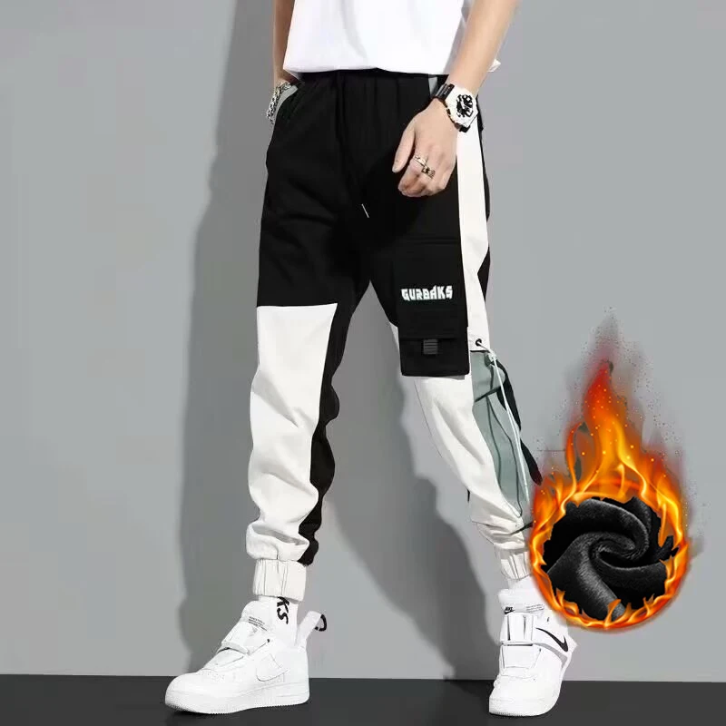 

Модные мужские зимние теплые плюшевые флисовые брюки-карго, мужские новые трендовые свободные спортивные зимние утолщенные теплые повседневные брюки с зауженными штанинами