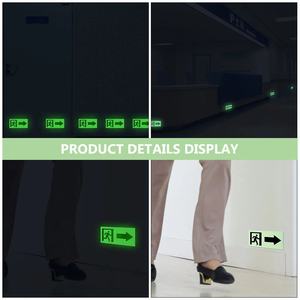 

5pcs Glowing Direction Indicator Stickers Waterproof Arrow Sticker For Wall Floor Safe Exit Guide Removable Practical Sticker
