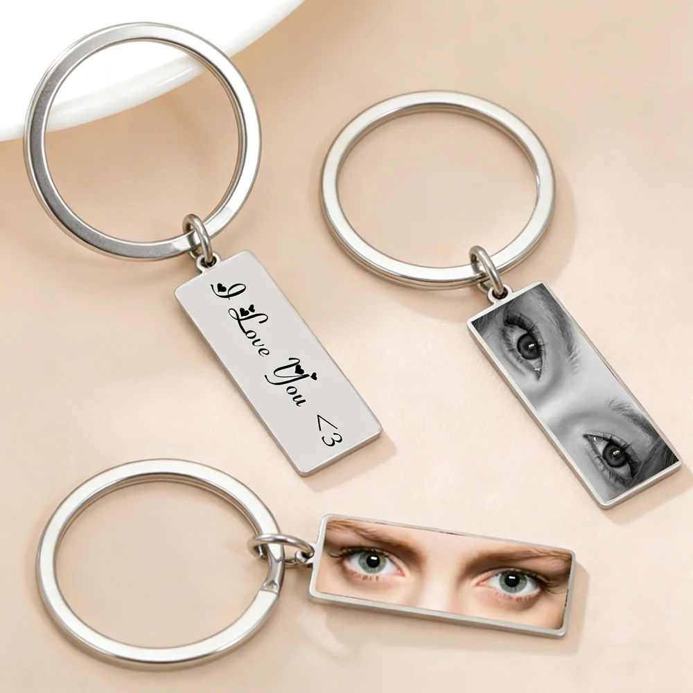 Personalized Photo Keychain Single Double Side Engrave Eye Photos Name Key Chain Custom Car Keyrings Customized  Trend Gifts