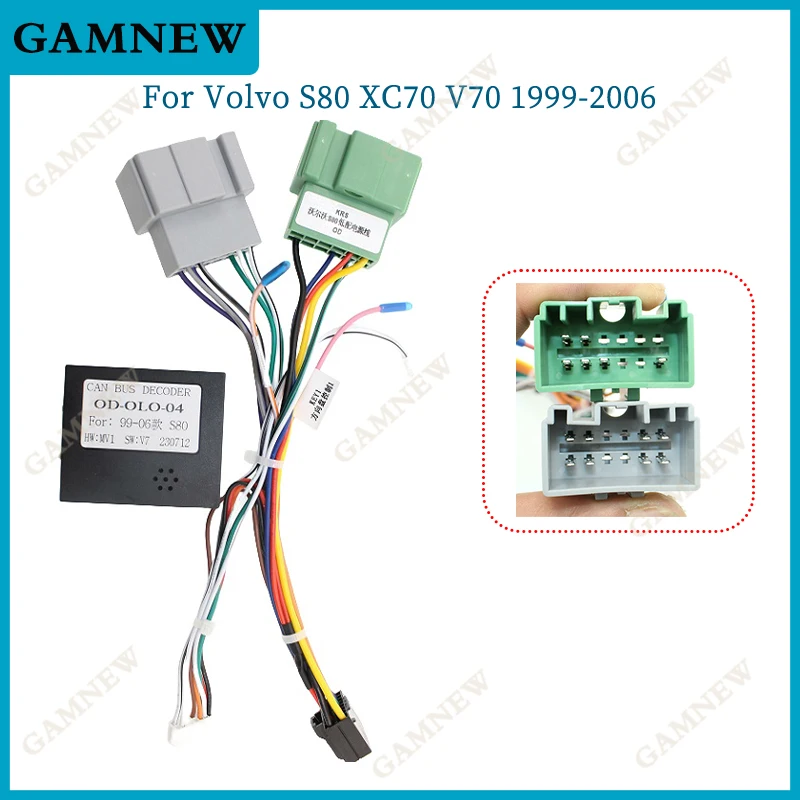 Adaptador de cablagem de carro para Volvo, Canbus Box, Decodificador, Rádio Android, Cabo de alimentação, S80, XC70, V70, S60, 1999-2006, 16Pin