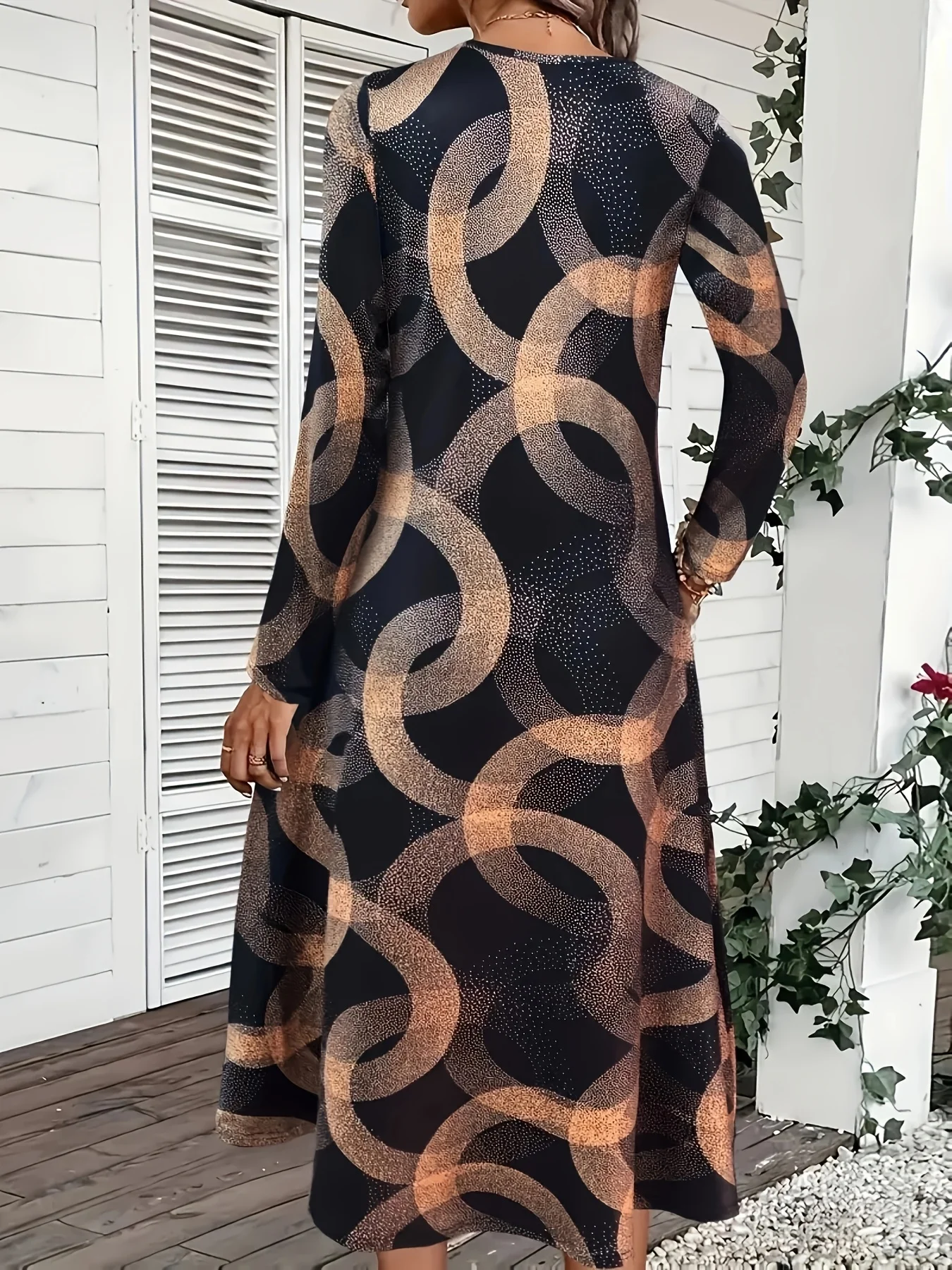 새로운 봄/가을 우아한 긴소매 프린트 원피스