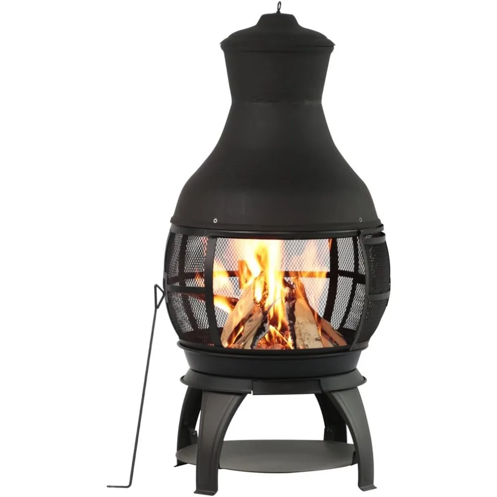 

Wood Burning Fire Pits Chimenea Outdoor Fireplace Wooden Firepit, Brown-Black