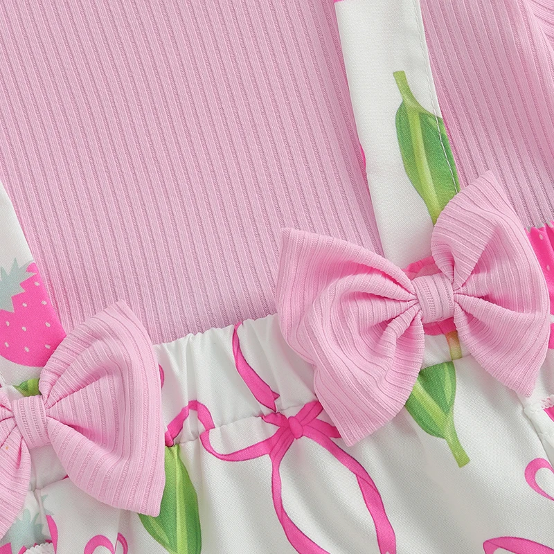 طفل رضيع فتاة الفراولة رومبير 3D القوس وهمية قطعتين قصيرة الأكمام ارتداءها مع عقال 2 قطعة الزي الصيفي