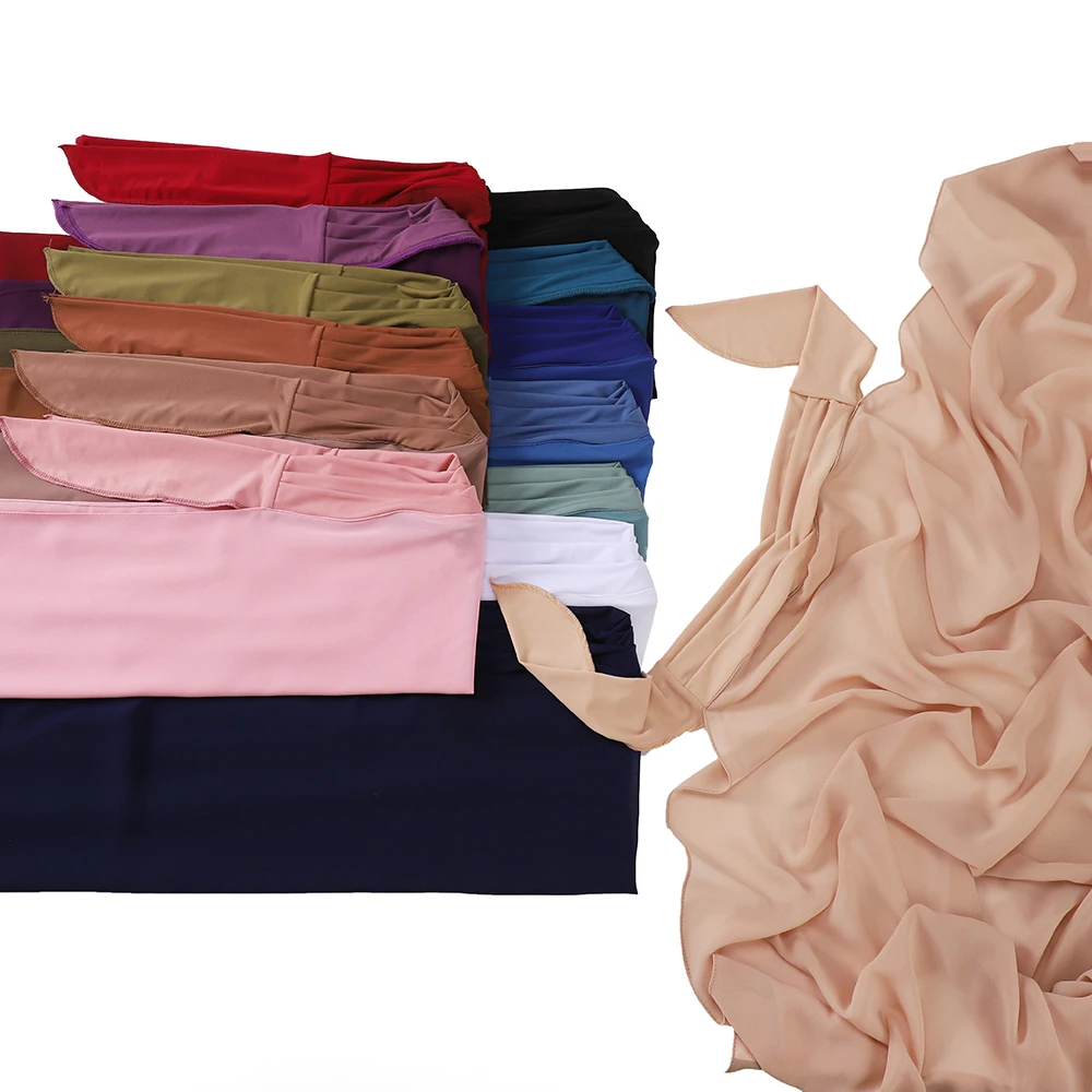 Musulmano Croce Tie Chiffon Hijab istantaneo Buone punto Sciarpa Morbido turbante Tinta unita Fascia Avvolge Foulard Scialli Fornitore