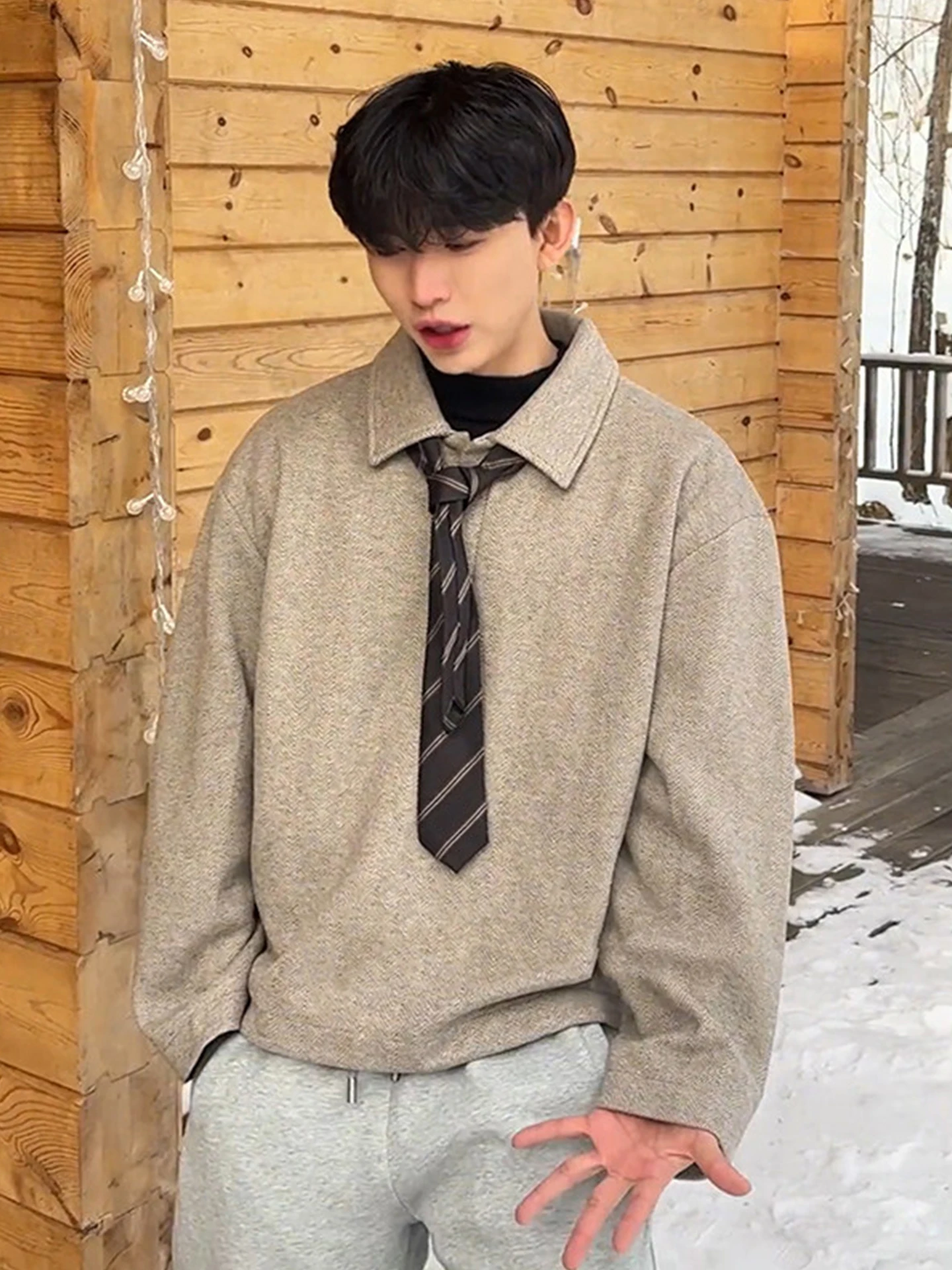 

Мужская толстовка Cleanfit Luxury с отложным воротником и длинным рукавом в американском стиле преппи, классическая повседневная одежда для весны и осени