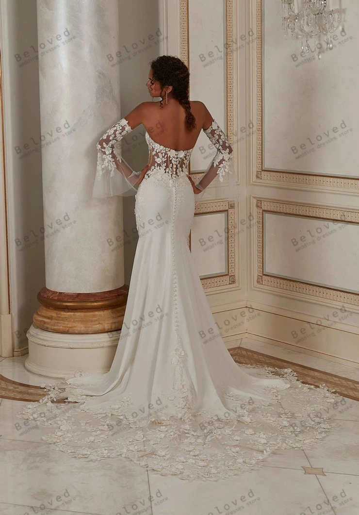Elegant Women's Wedding Dresses Satin Bridal Gowns Lace Appliques Sleeveless Backless Robes Pretty Vestidos De Novia Customized