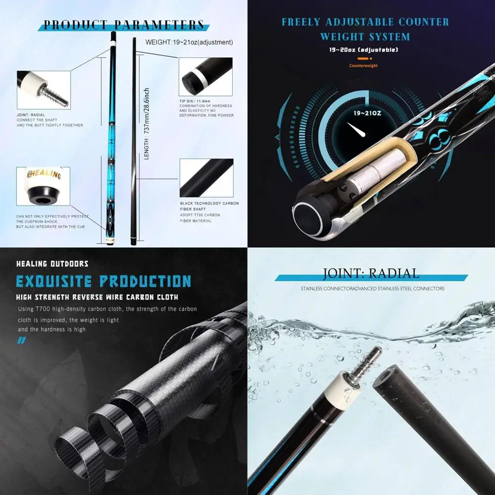 

Half-Size 58-inch Carbon Fiber Pool Cue with 11.8mm Tip and 8-Tooth Joint for Billiards