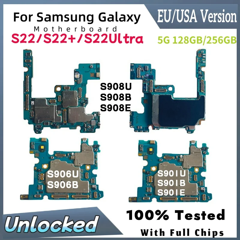 Placa base 100% desbloqueada versión UE/EE. UU. para Samsung Galaxy 5G S22 Ultra S908B/U placa base S22 Plus S901U/B S906U/B placa lógica