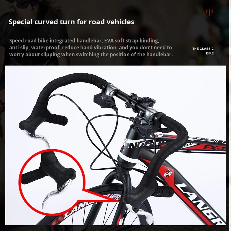 *forLANGROUER 700C High Carbon Steel Frame Road Bike Fork Suspension Variable Speed Double Disc Brake 21 Speed Gears f