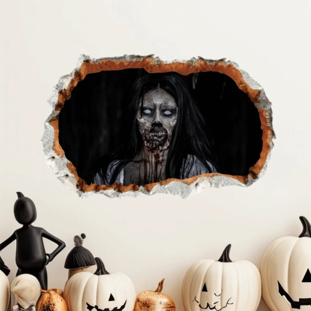 PVC Halloween Ghost Wall Sticker Waterproof Large Size Broken Design Wall Decal Realistic Easy To Remove Door Sticker