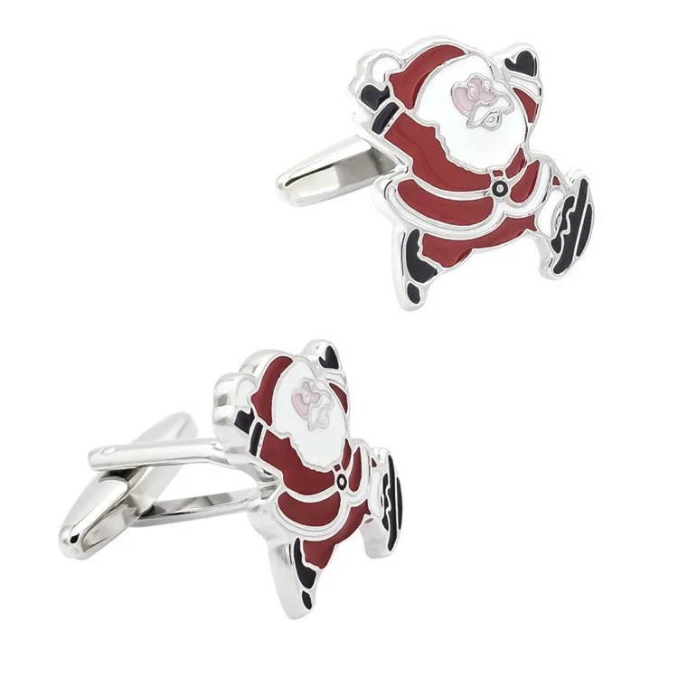 Boutons de manchette amusants en peinture cuite à l'huile rouge Père Noël Boutons de manchette français pour hommes à vendre à chaud Cadeaux de Noël_voghion.com