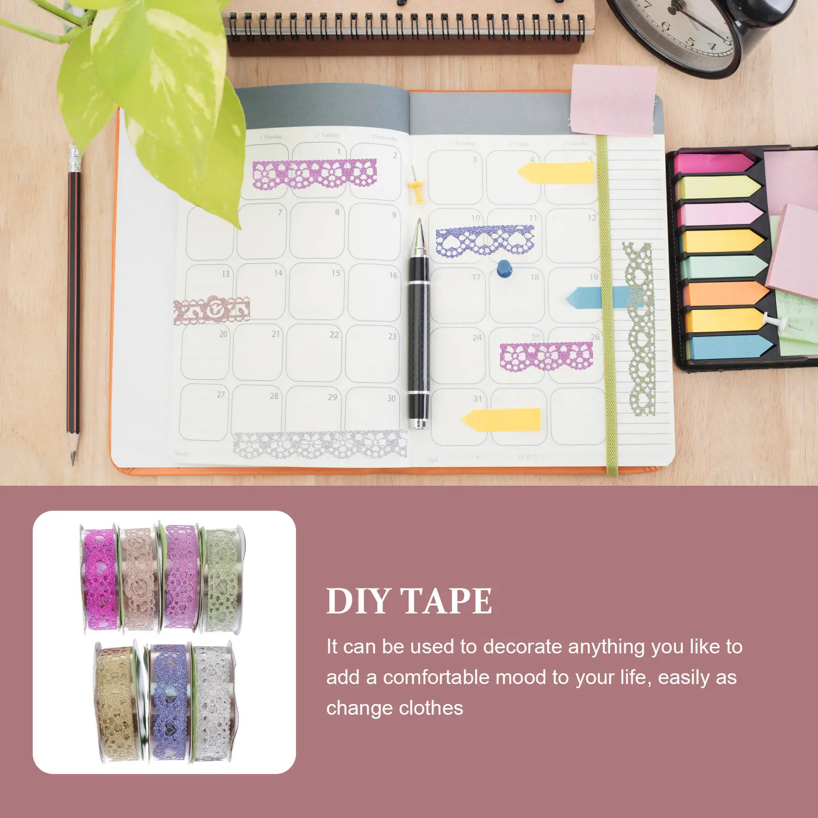 

7 Rolls Sparkle Lace Tape Hollow Cut Design Glitter Adhesive Roll for Journal Scrapbook Photo Album DIY Decoration