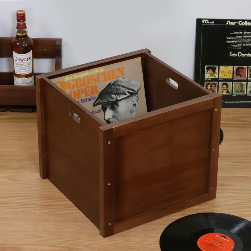 

Vintage Vinyl Record Box – Solid Wood LP Display Organizer, Tabletop CD Collection Storage for Home Decor, Retro Media Shelf