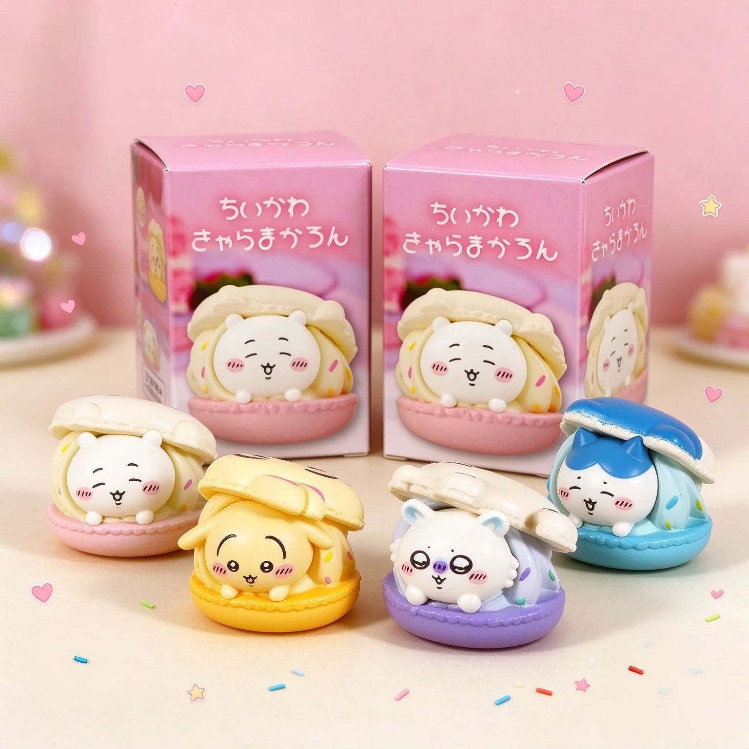 New 4PCS Cute Macaron Dessert Gacha Figure Set Usagi Hachiware Momonga Model Toy Desktop Ornament Cake Topper Birthday Gift