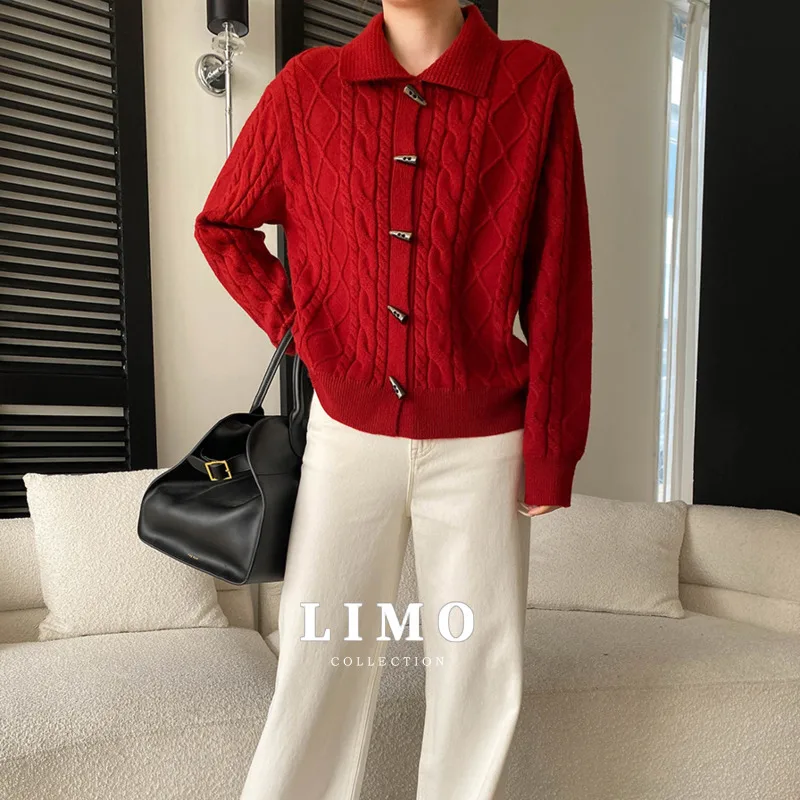 

LIMO винтажный кардиган в стиле бохо, новинка 2025, летний легкий вязаный свитер из полиэстера, женский элегантный дизайн с роговыми пуговицами