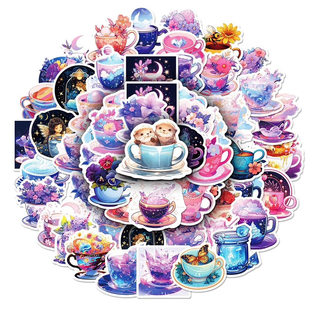 

10/30/50pcs Aesthetic Colorful Flower Cup Drink Cartoon Stickers Cute INS Graffiti Sticker DIY Suitcase Motorcycle Decals Decor